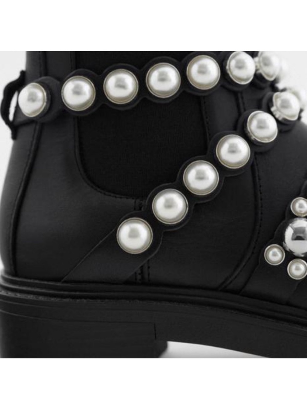 Zara Black Ankle Boots with Silver Pearl & Stud Straps - Picture 4 of 16